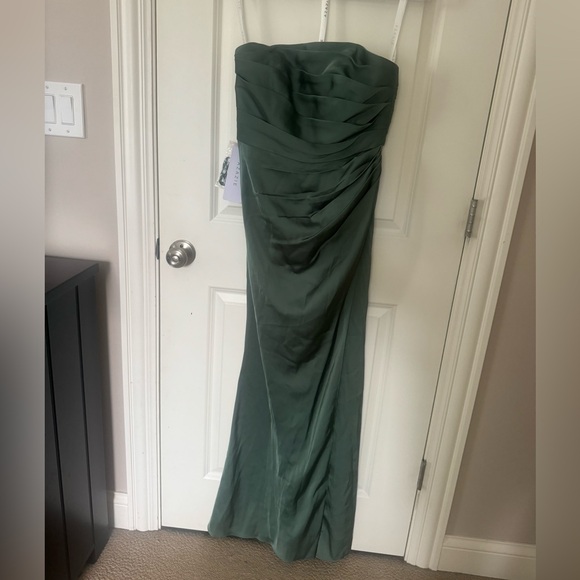 NWT Azazie Lexie Eucalyptus Green Fitted Strapless Stretch Satin Dress - Picture 10 of 16